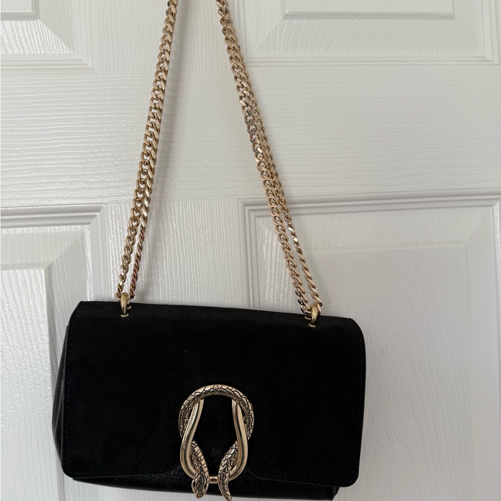 Black Suede Express Chain Shoulder Bag